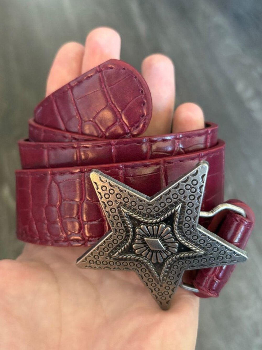 Burgundy Croc Western Star Buckle Belt Western Y2K OS